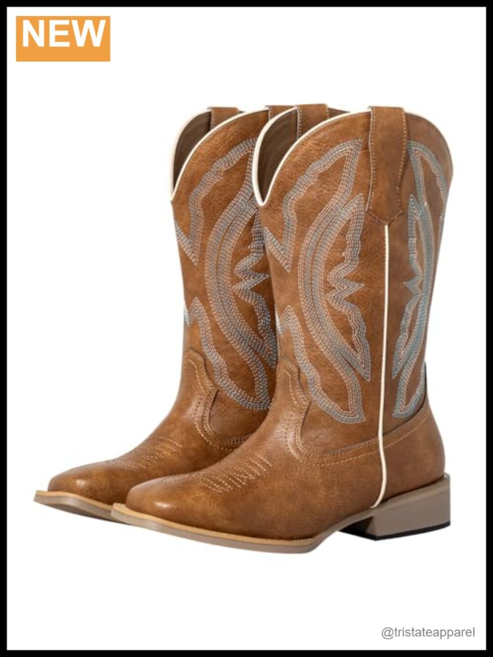 Extra Wide Calf Cowboy Boots Square Toe Faux Leather Pull-On